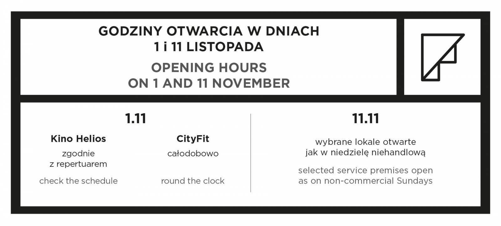 Godziny otwarcia Forum Gdańsk w dniach 1 listopada